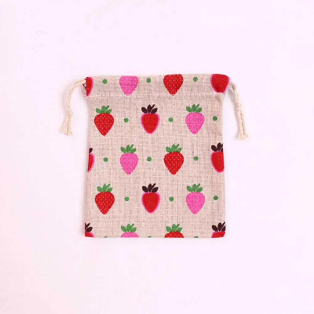 sac rangement coton rose flammes fraises vintage doux portefeuille voyage