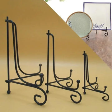 support assiettes noir spirale moderne boutons pieds différentes tailles assiettes compatible présentoir
