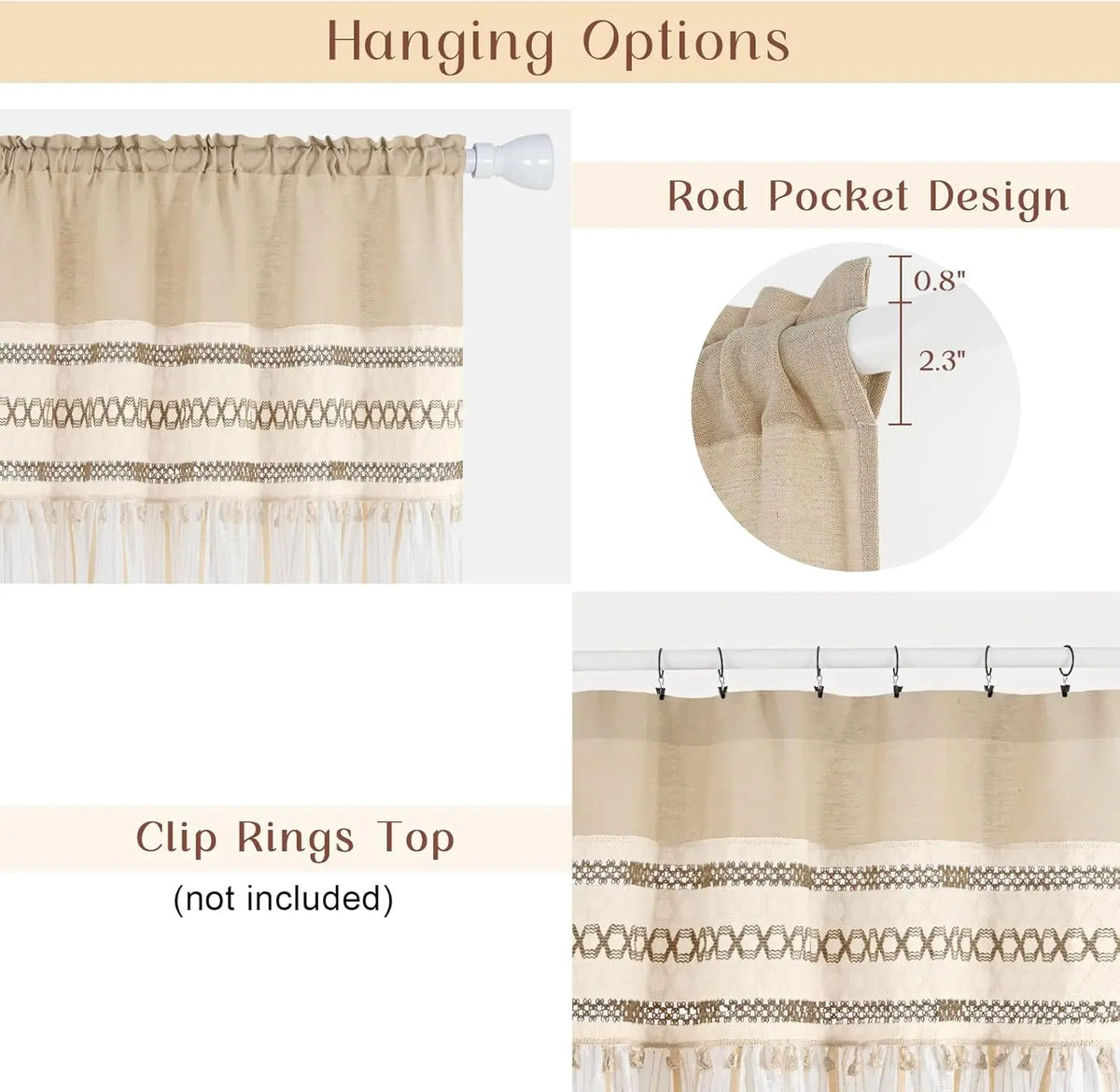 rideaux bohèmes semi translucides beige patchwork franges intérieur moderne