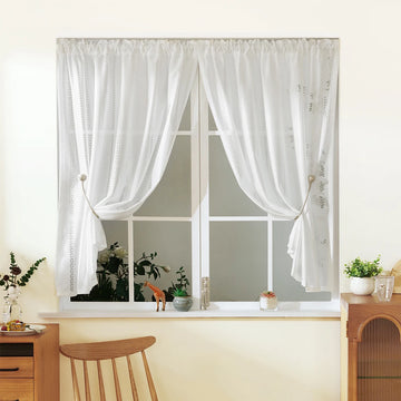 rideau moderne transparent blanc points noirs polyester simple fenêtre cuisine 130cm 60cm 100cm 60cm