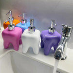 distributeur savon liquide forme dent bleu rose orange violet moderne