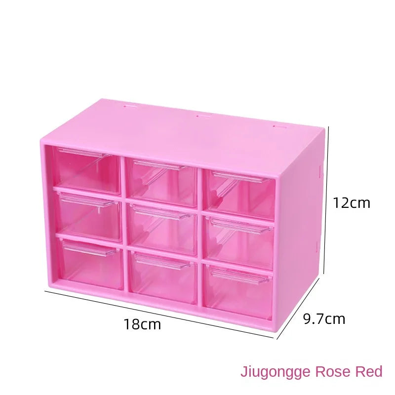 boîte rangement transparente moderne compartiments blanc rose tiroirs papeterie bijoux cosmétiques étudiants