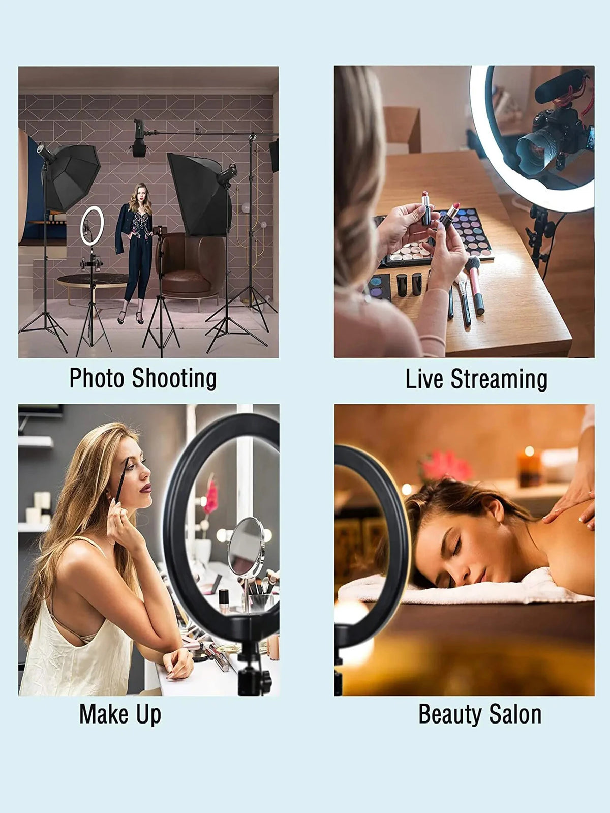 lampe anneau led blanc moderne trépied tête sphérique support téléphone