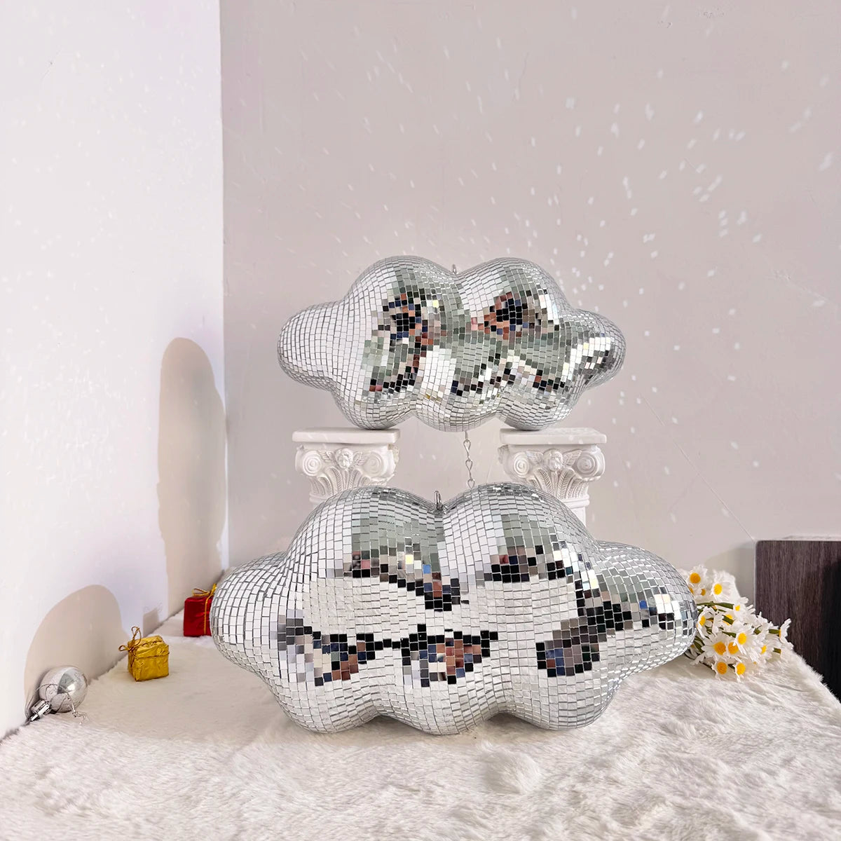 nuage décoratif miroirs argenté marron noir moderne disco suspension chaîne