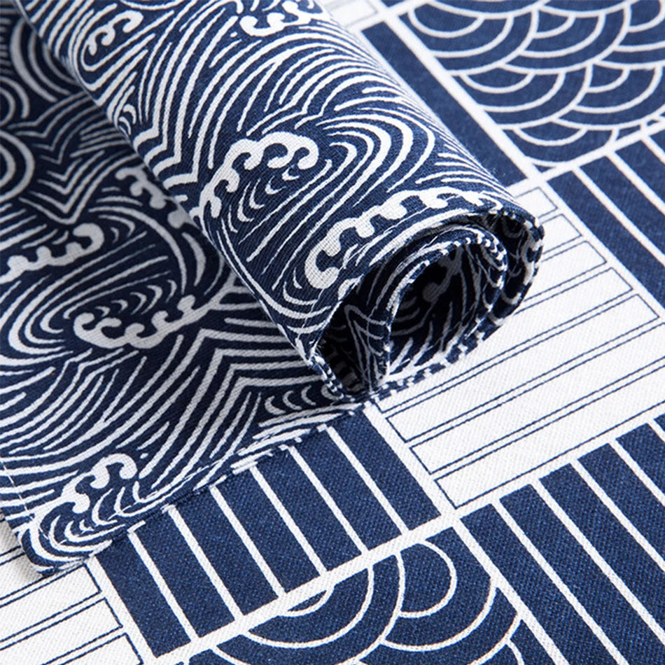 serviettes table japonais motif vagues bleu marine blanc respectueuses environnement