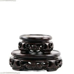 support bois sculpté motifs floraux artisanal decor maison marron foncé tranchant deco vase pot