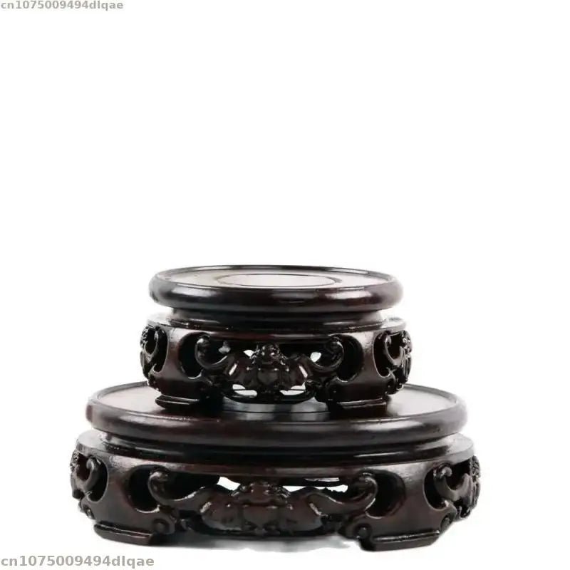 support bois sculpté motifs floraux artisanal decor maison marron foncé tranchant deco vase pot