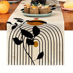 nappe table motif floral abstraite moderne bohème lin couleur beige orange marron vert noir