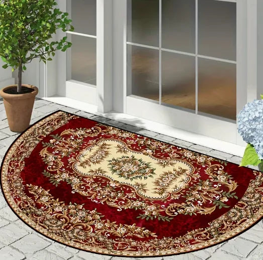 tapis anti dérapant résistant rides moderne polyester vintage fleurs rouge beige