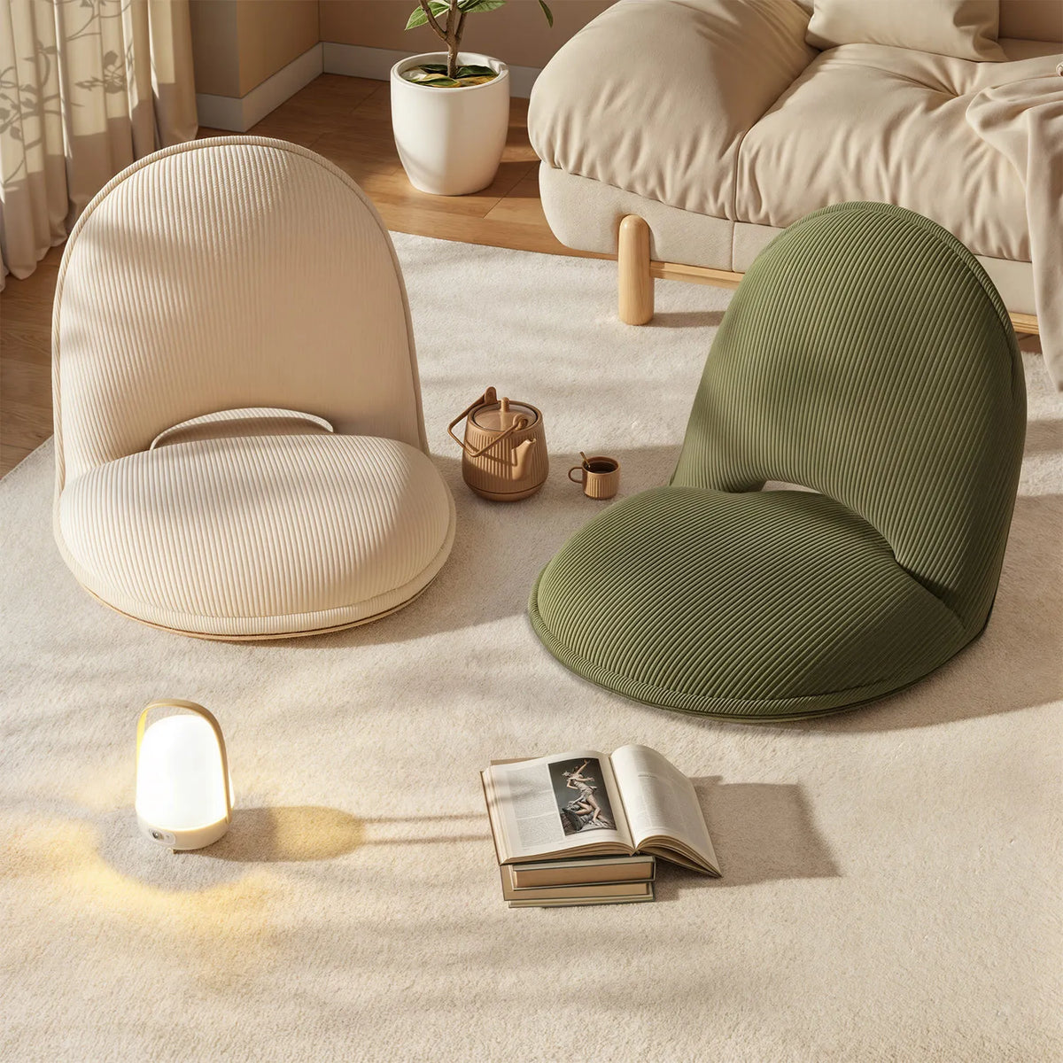 chaise pliable moderne minimaliste tissu côtelé beige orange vert élastique métal