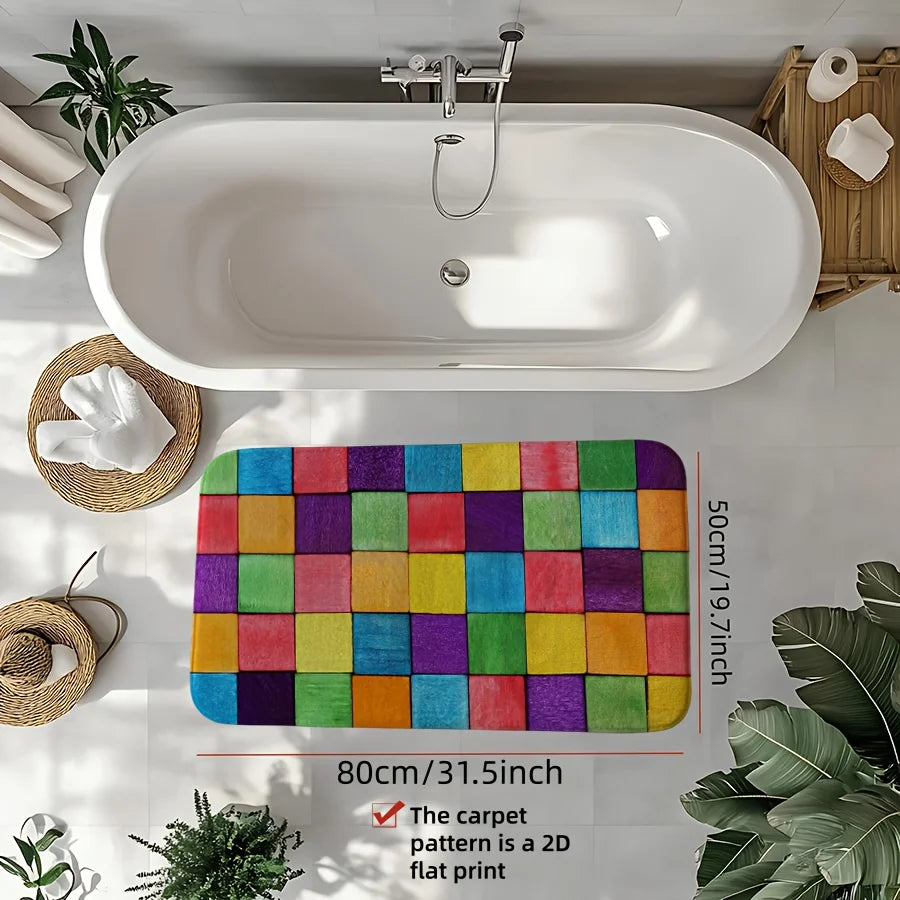 tapis sol multicolore carreaux géométriques moderne antidérapant lavable machine haute qualité velours épais coussin