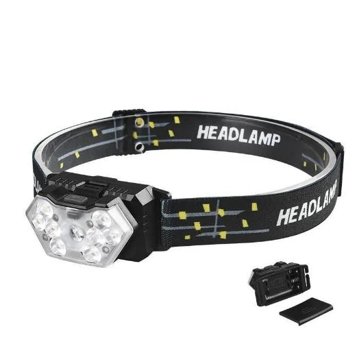 lampe frontale noire jaune rayées led détecteur mouvement ceinture ajustable 2000 lumens étanche modes