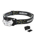 lampe frontale noire jaune rayées led détecteur mouvement ceinture ajustable 2000 lumens étanche modes