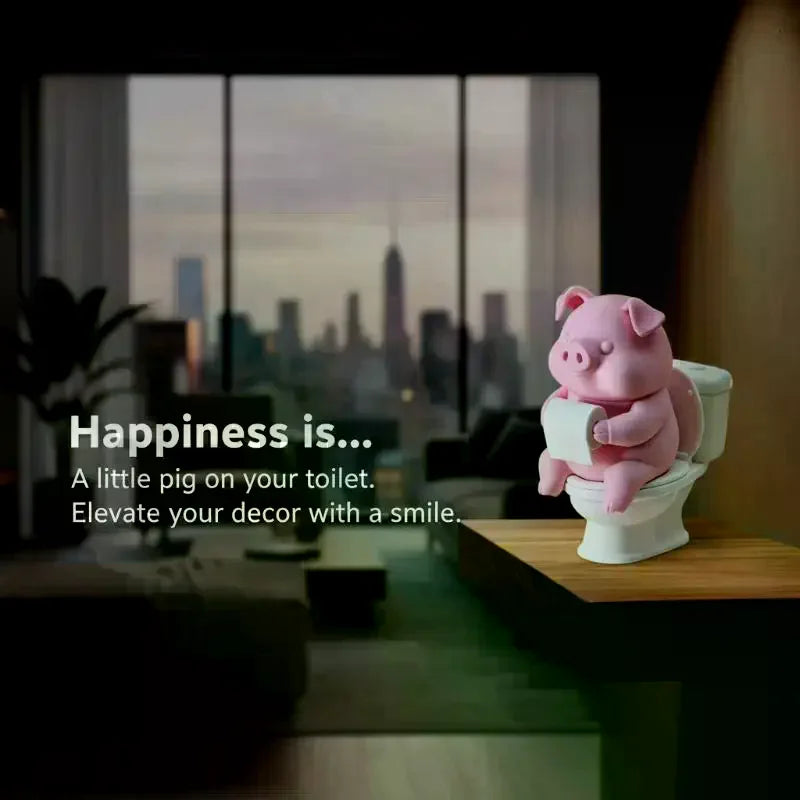 figurine porc rose résine décoration salle bain murale adhésif mignonne papier toilette