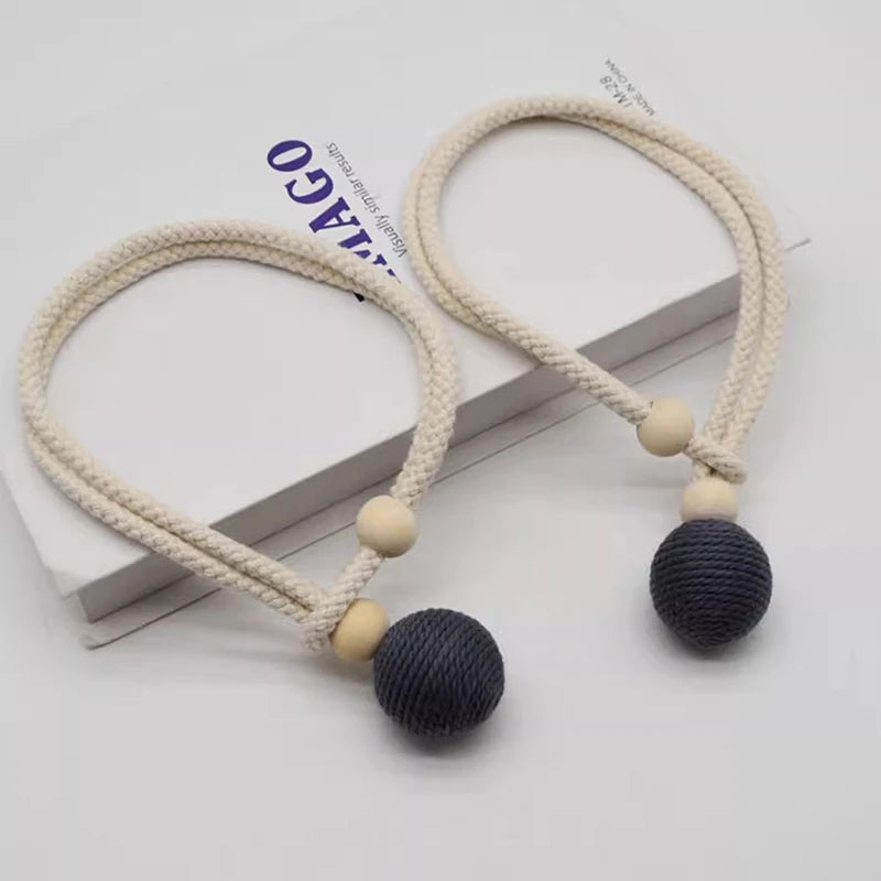 corde rideaux tressée beige rose noir moderne boules bois fixations rustique