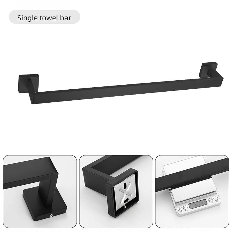 ensemble porte serviettes moderne noir mat acier inoxydable finition laquée fixe salle bain 60cm