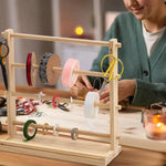 porte rubans bois clair rubans variés ciseaux rangement artisanal rustique echangement horizontal