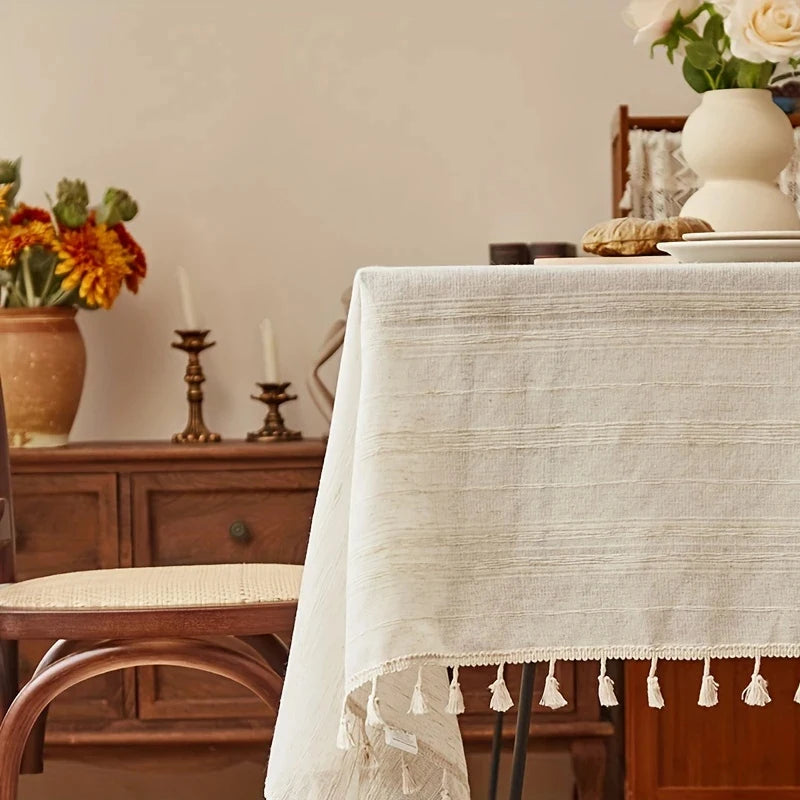 nappe table beige franges rayées rustique extérieure mariage festives dimensions variées