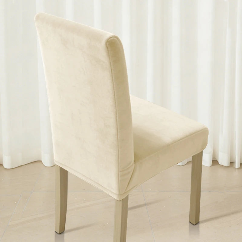 housse chaise velours doux élastique beige clair moderne salon restaurant 45cm longueur
