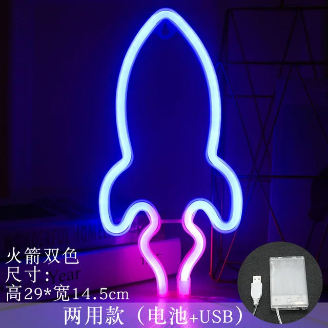 lampe néon multicolore personnage stylisé moderne câble usb boîte colorée festive chambre enfants