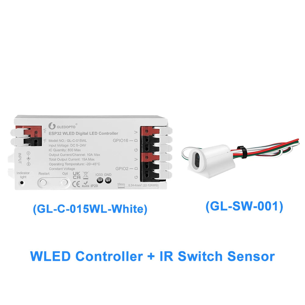 contrôleur led esp32 wled wifi rgbic digital bande lumineuse sensor interrupteur gestes blanc moderne