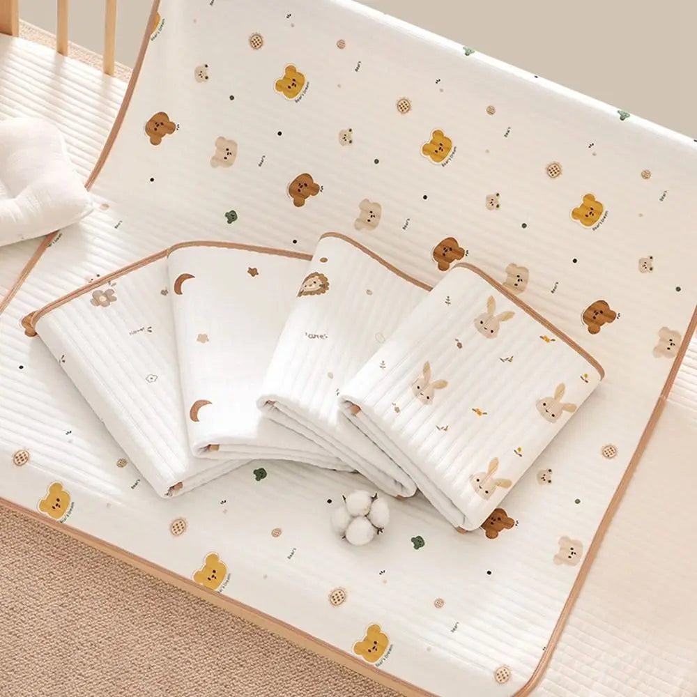 tapis bébé blanc imprimé ours lapins points dorés doux décoratif