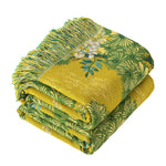 couverture coton motif floral verte jaune vintage franges dorées 48x74cm 150x200cm