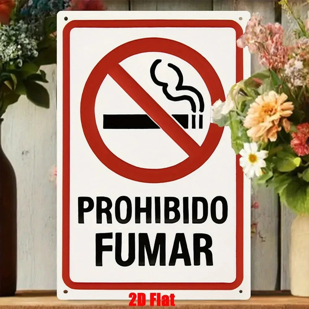 panneau signalétique interdiction fumer symbole cigarette texte prohibido fumar blanc rouge noir classique simple