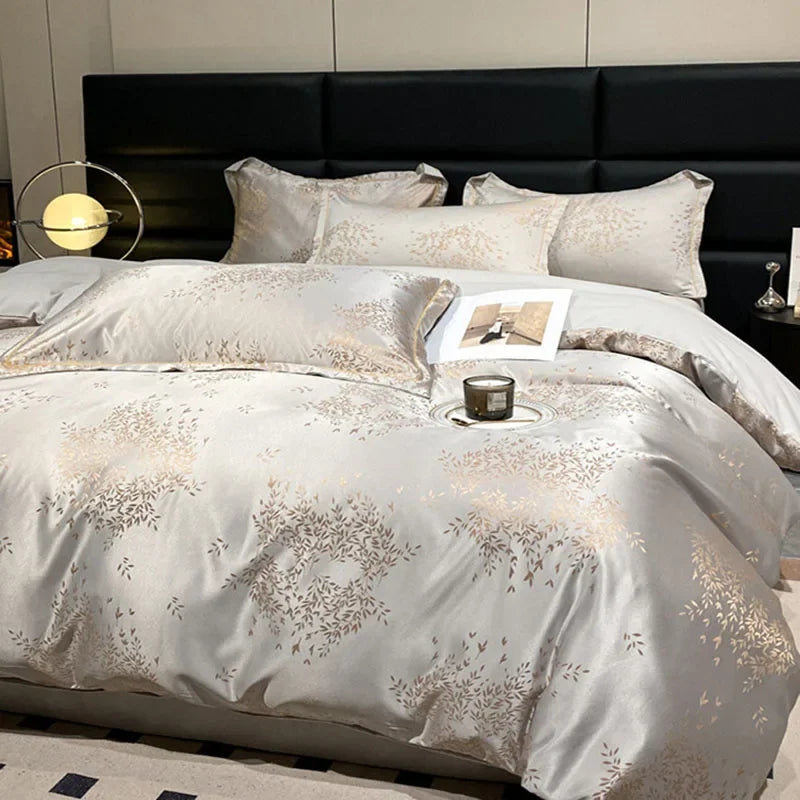 Détail du tissu jacquard de la parure de lit