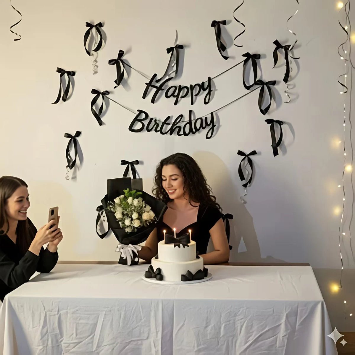 décoration anniversaire happy birthday guirlande lumineuse noeuds rubans élégante fête autocollants