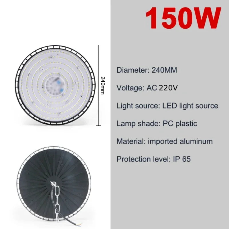lumière led industrielle 200w 220v noir moderne grille ventilation chaines