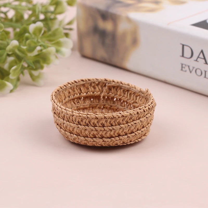 paniers tissés bambou rustique poignées tissu nature animaux collection miniature decoration