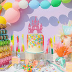 décoration gâteau château glitter princesse doré bleu rose anniversaire fête piquettes bambou