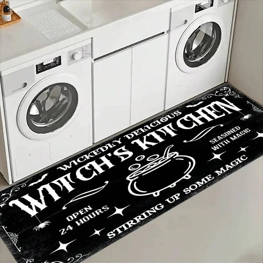 tapis sorcière halloween noir blanc étoiles chauves souris antidérapant facile entretenir vintage intérieur extérieur