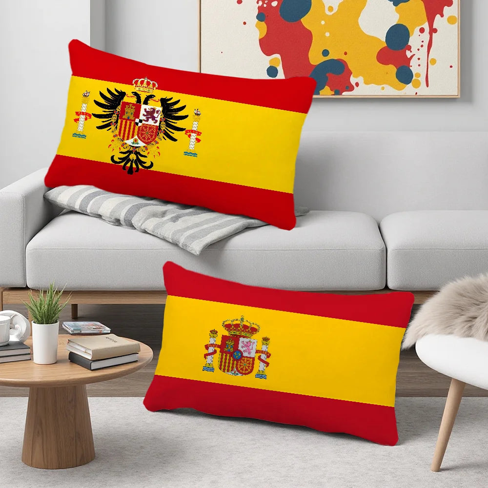 housse coussin drapeau espagnol imprimé polyester moderne rouge jaune blason royal 30x50cm 40x60cm 48x74cm