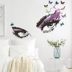 sticker mural yeux stylisés adhésif pvc résistant eau moderne artistique noir violet bleu rose