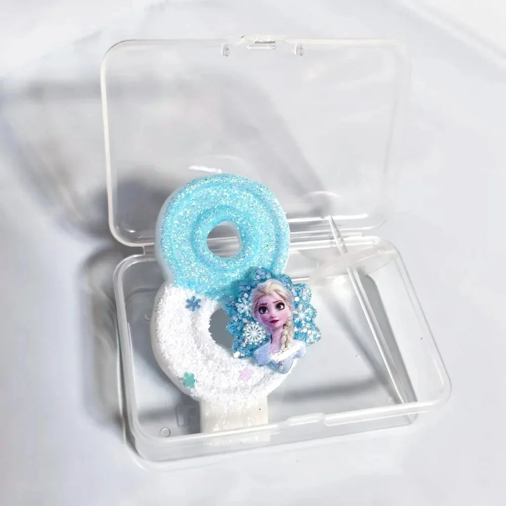 bougies anniversaire forme chiffres frozen elsa glitter bleu blanc decorative thème