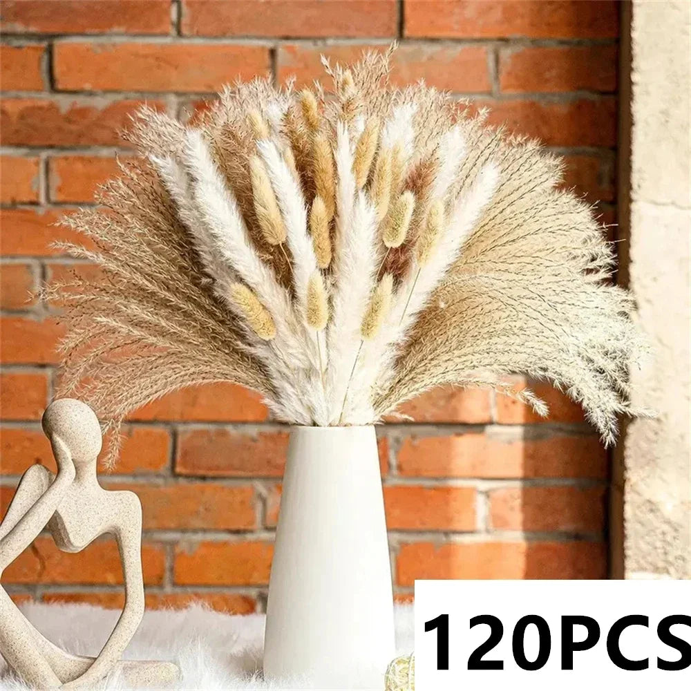 bouquet fleurs séchées pampas naturel beige marron blanc décoration maison anniversaire mariage rustic