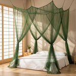 rideau lit anti moustiques vert olive maille fine semi transparent moderne adhésifs queen king