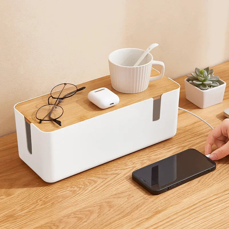 boîte rangement moderne minimaliste blanc texture bois adhésif lunettes smartphone chargeur tasse(calendarPotPlante)