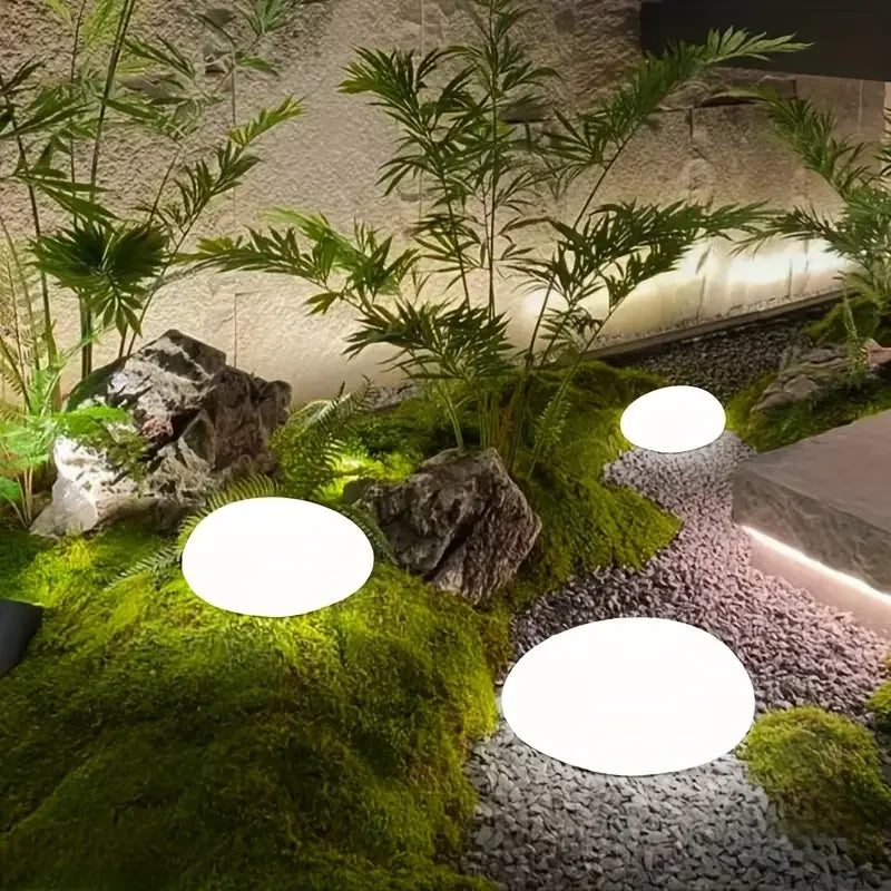lumières solaires led paysagères galets moderne jardin extérieur décoration zen minimaliste