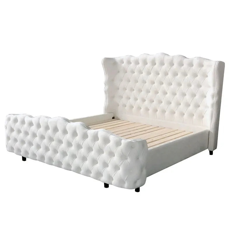 lit blanc tufté classique pieds matelas oreillers draps king size double moderne chambre coucher