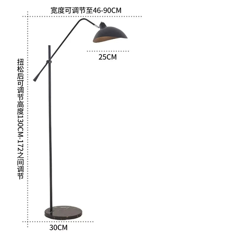 lampadaire sol moderne noir base marbre ajustable métal doré salon intérieur luxe