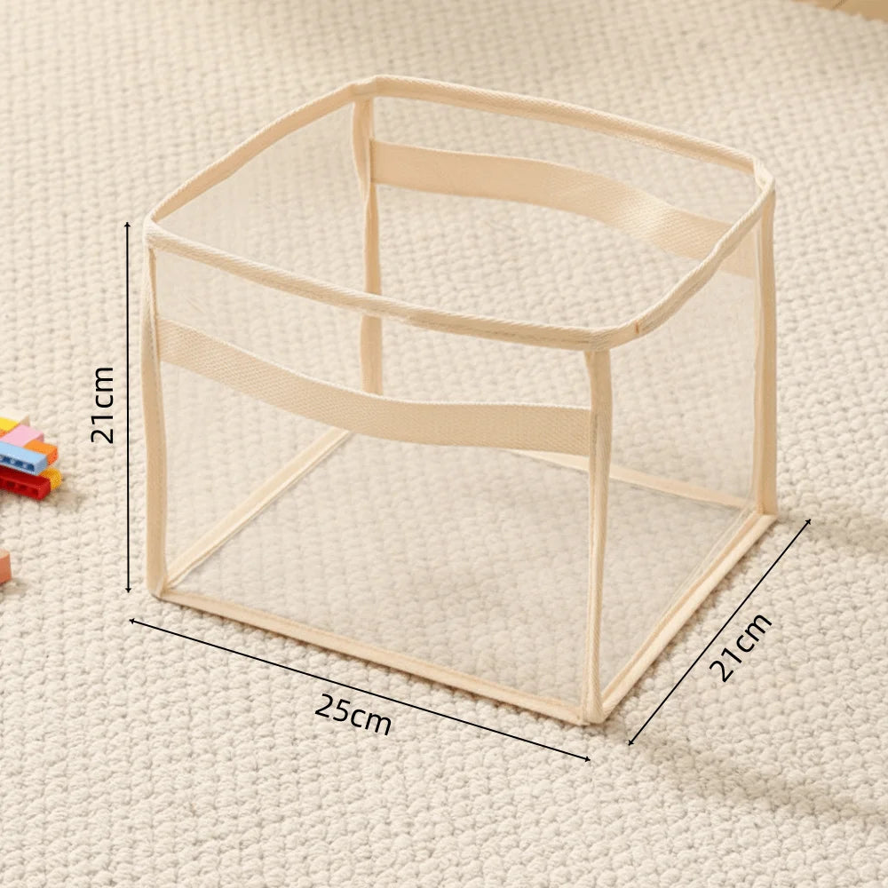 boîtes rangement transparentes modernes réutilisables poignées beige toiles unies grandes capacités