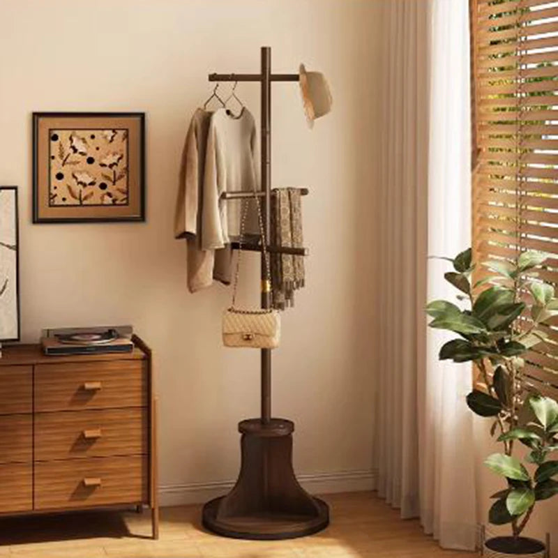 porte manteau rotatif bois marron minimaliste chambre salon indepenant multifunctionalité