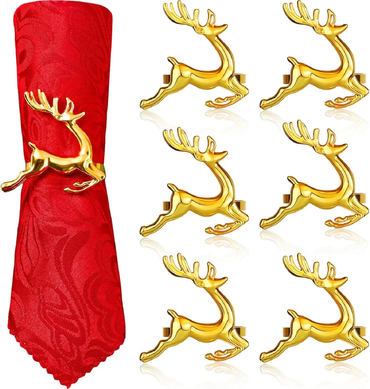 anneaux serviettes rennes or moderne decoration noel festive table opacité six pcs
