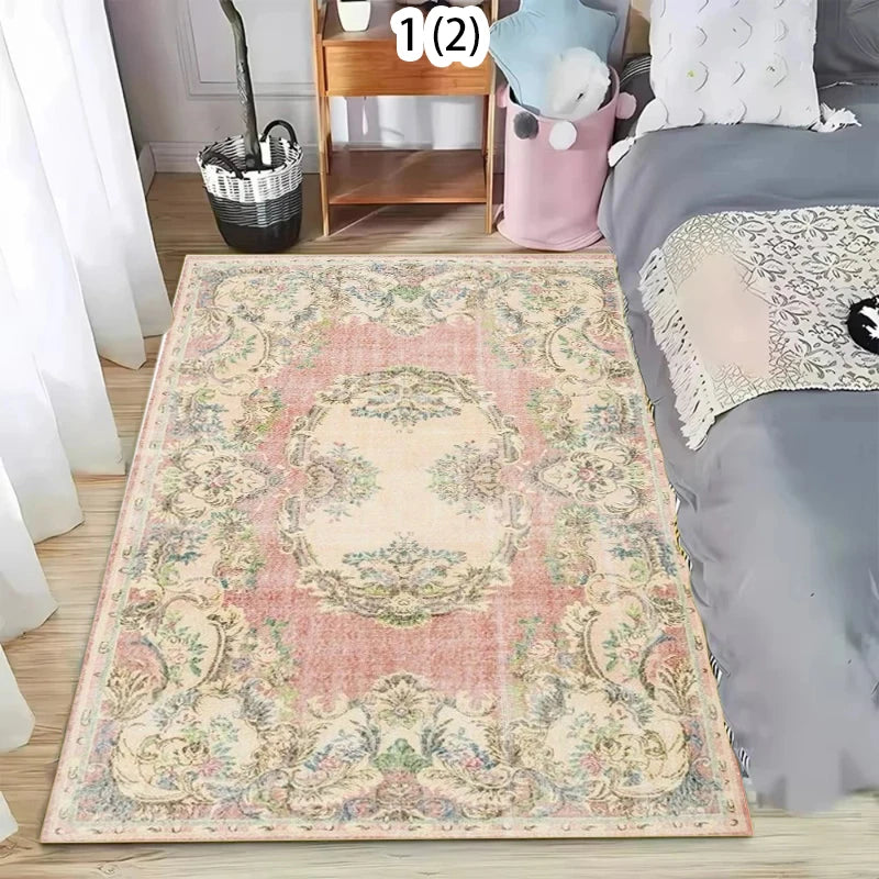 tapis salon vintage motif floral vert rose beige moderne grand tapis chambre décoratif lavable