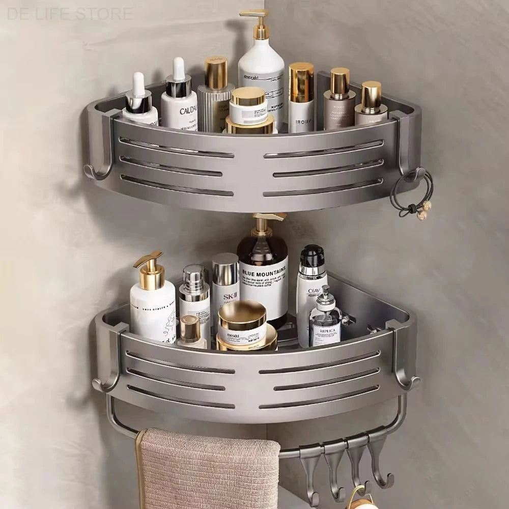 étagère salle bain aluminium double sans perçage moderne adhésif étagères crochets argenté