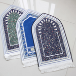 tapis prière musulman polyester antidérapant motifs floraux moderne bleu vert noir blanc usage maison