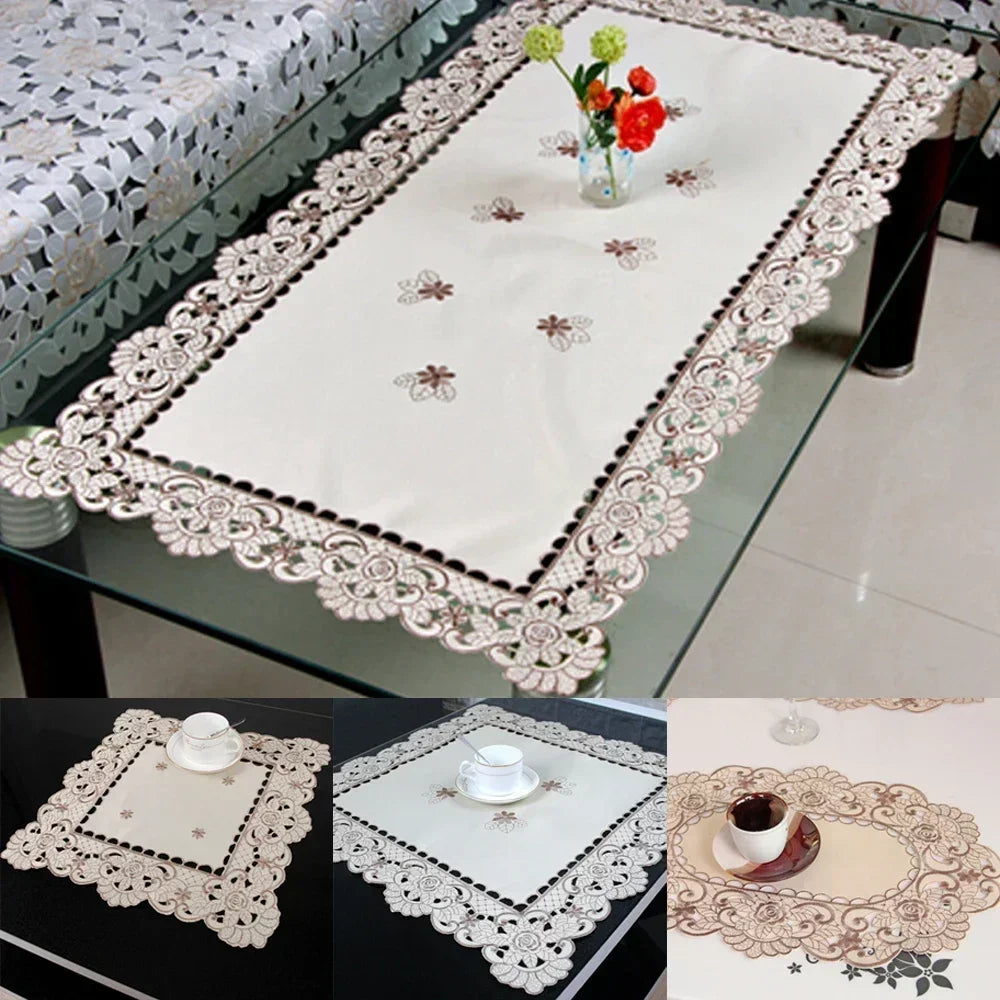serviettes table brodées florales classiques beige noir réutilisables 40cm 60cm